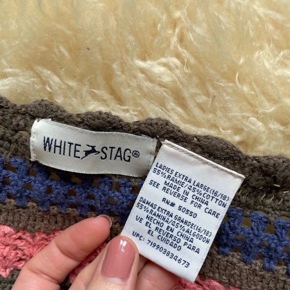 Vintage 90s crochet button front top open weave white stag - Picture 3 of 5